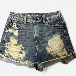 American Eagle Outfitters Blue Jean Shorts Distressed High-Waisted